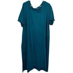 Eileen Fisher Plus Size Teal Short Sleeve Cotton Midi T-Shirt Dress